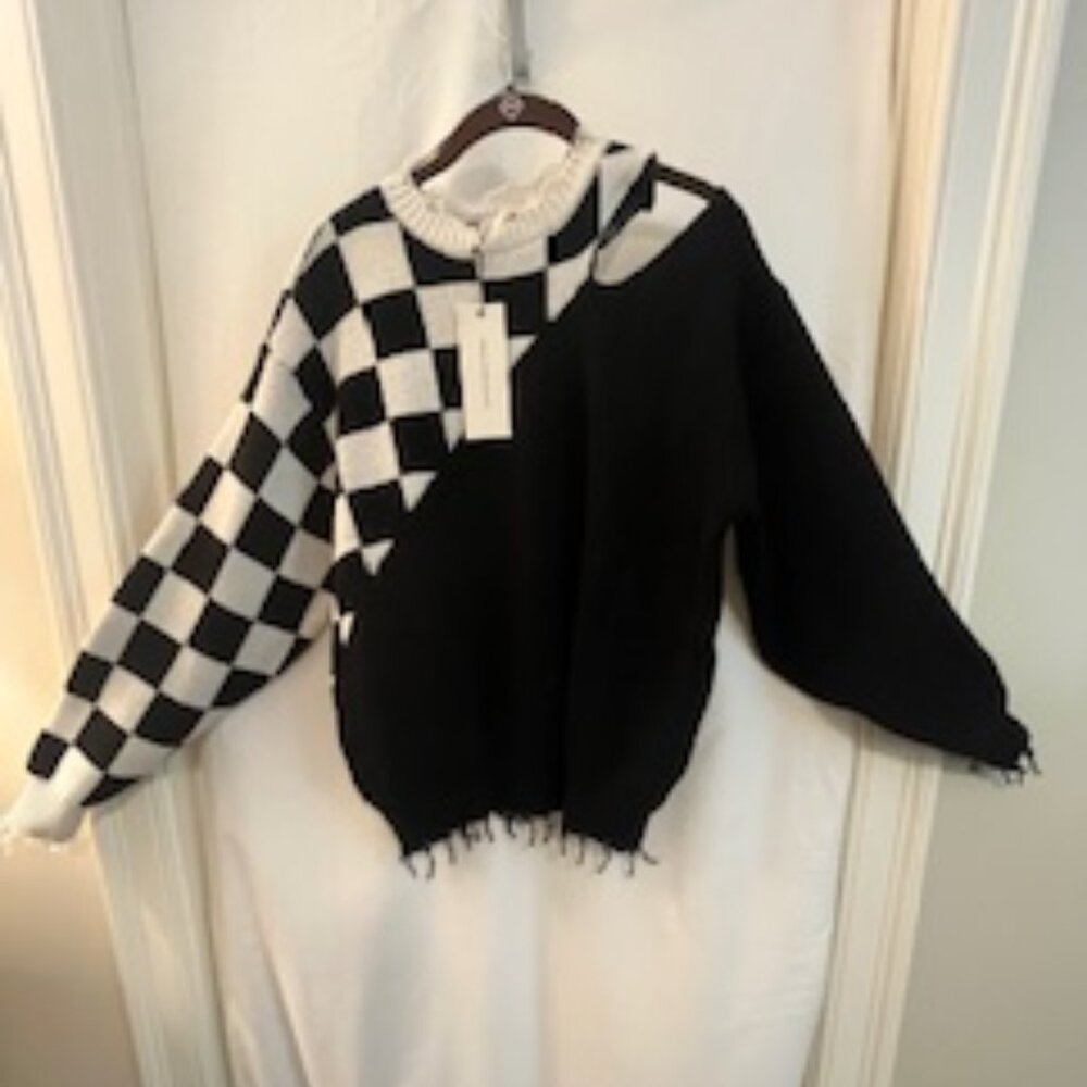 Fringe mock turtle neck sweater-100% cotton